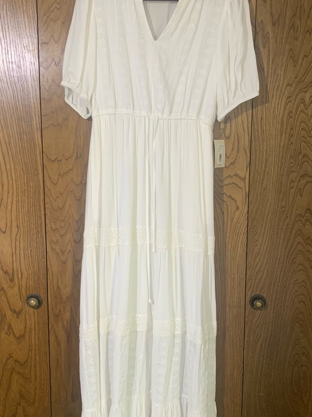 White Eyelet Maxi Dress with V-Neck